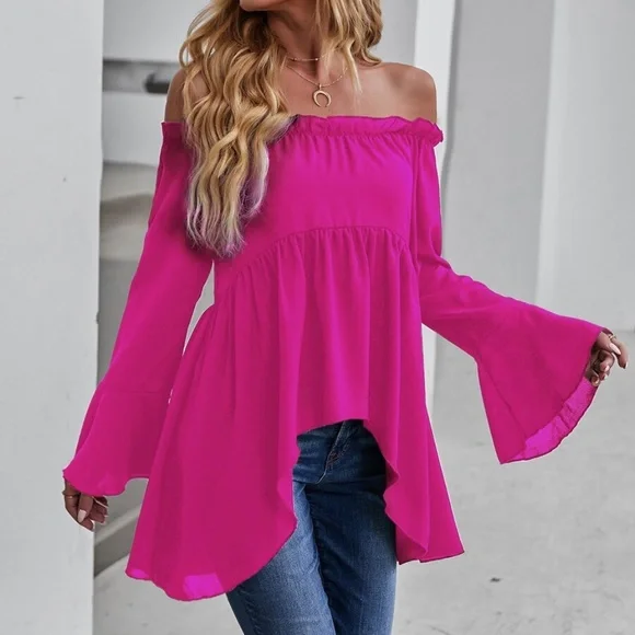 Boho Casual Off Shoulder Bell Sleeve Top - Picture 10 of 12